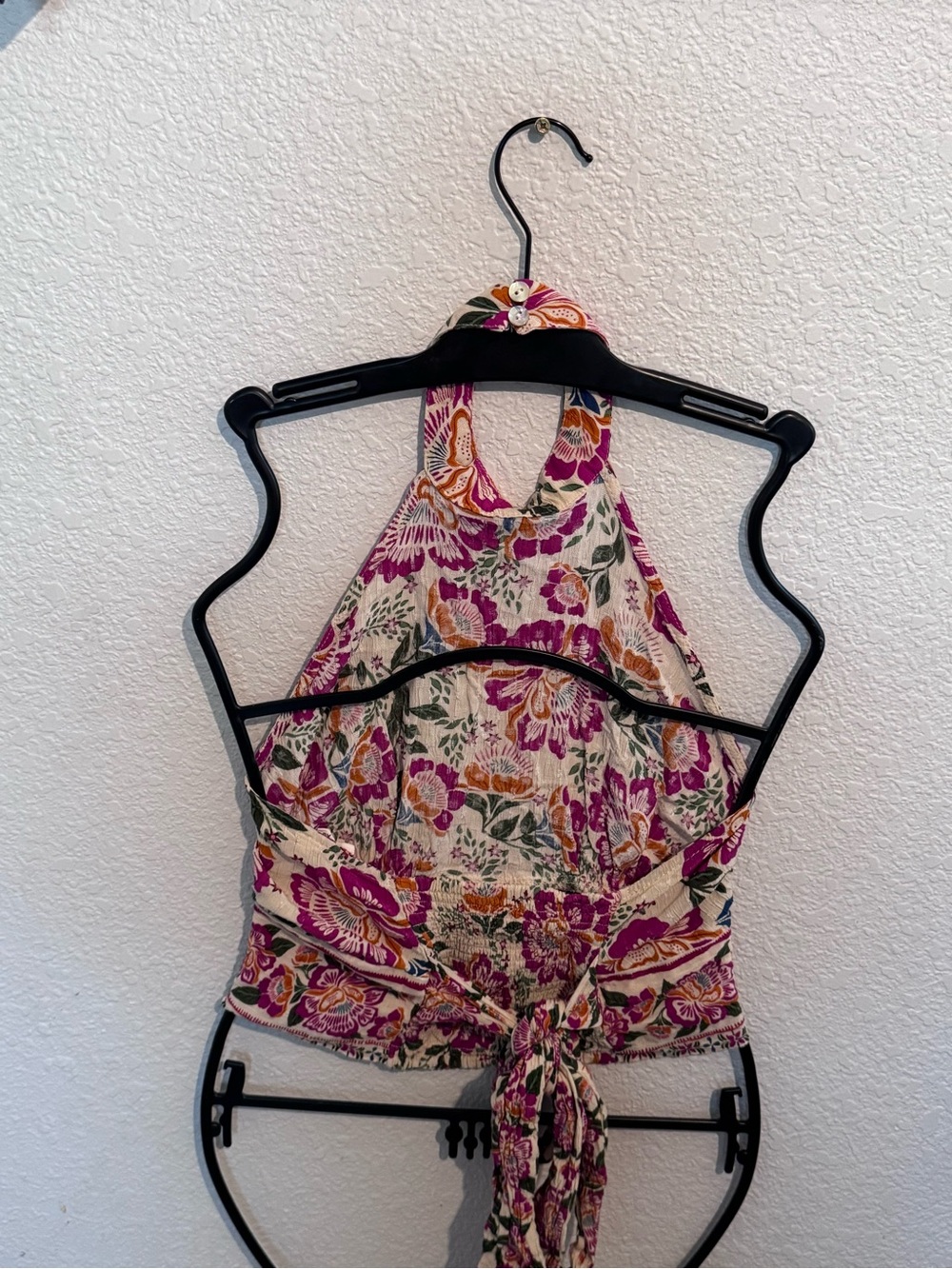 Nicole Miller Cream Floral Tie-Back Halter Camisole with Purple & Orange Accents